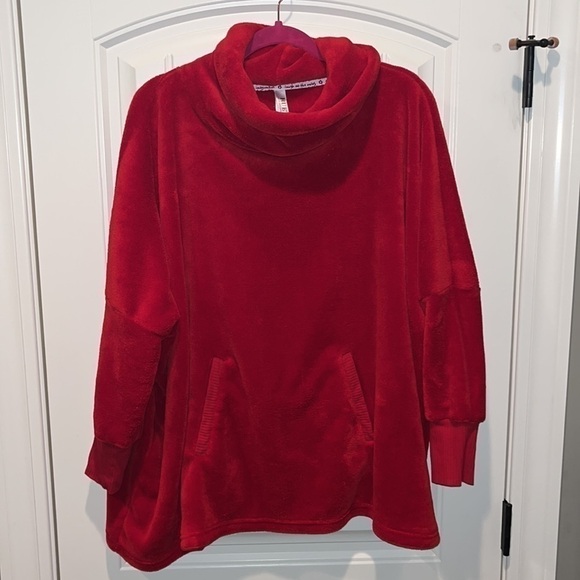 Soft cozy oversized plush red cowl neck loungewear sweatshirt fleece XL/1X - Picture 2 of 13